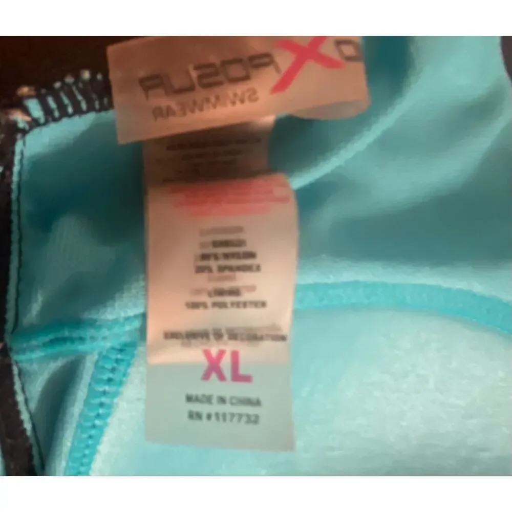 ZeroXposur XL Tankini Swim Top Blue Abstract Animal Print Shelf Bra Resort Beach